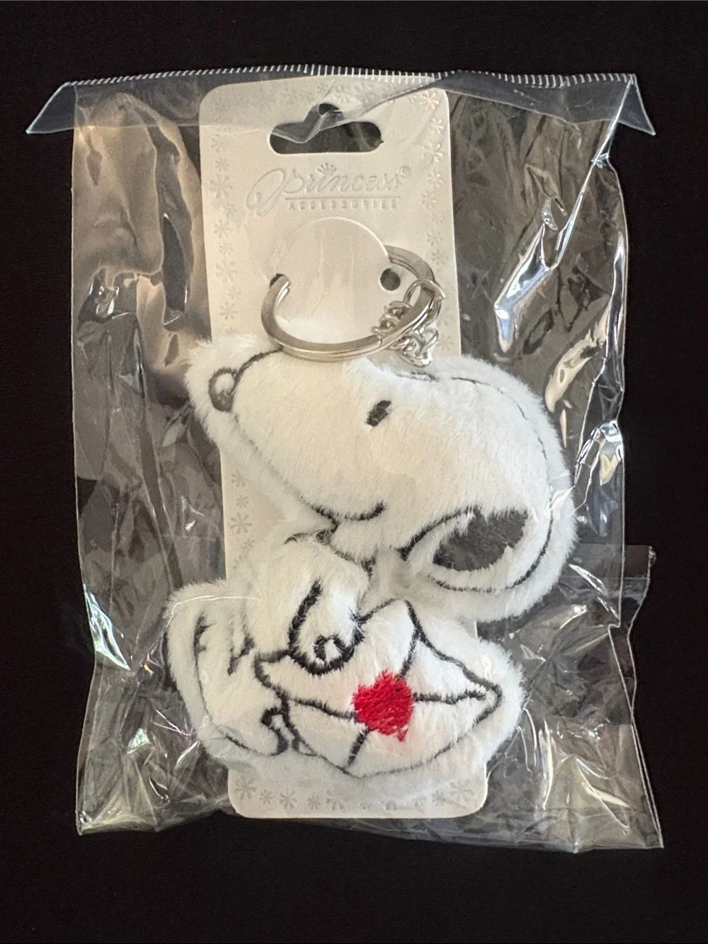 Snoopy Plush Keychain with Red Heart